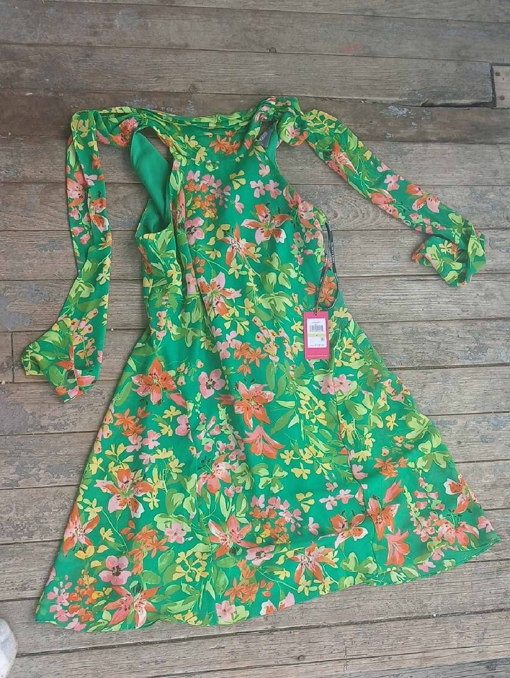 Vince Camuto Green Floral Dress with Pink & Yellow Accents